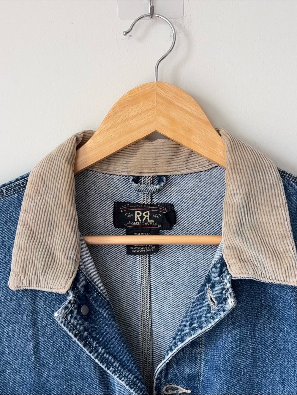 Vintage RRL Double RL Denim Trucker Jacket Men’s M Corduroy Collar 90s USA - Picture 3 of 16